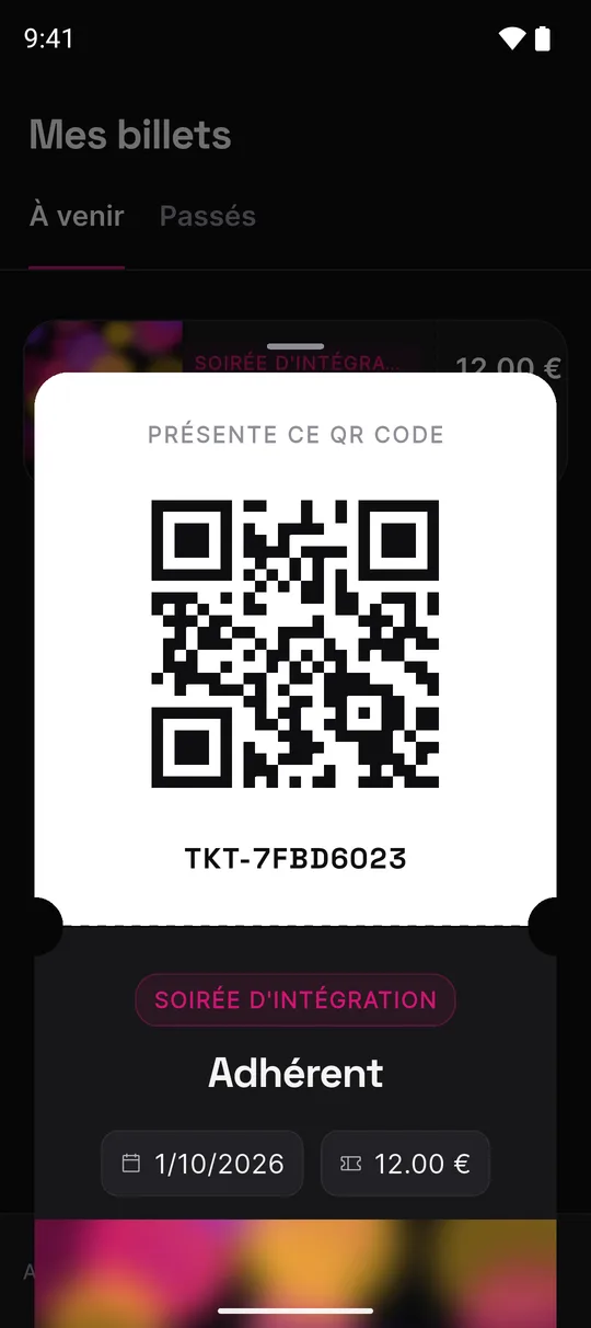 Billet avec QR code dans l’app Mundle